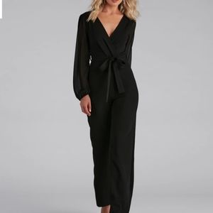 Black Jumpsuit with Sheer Sleeves